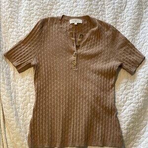 Sezane Tan Button-Up Knit Top